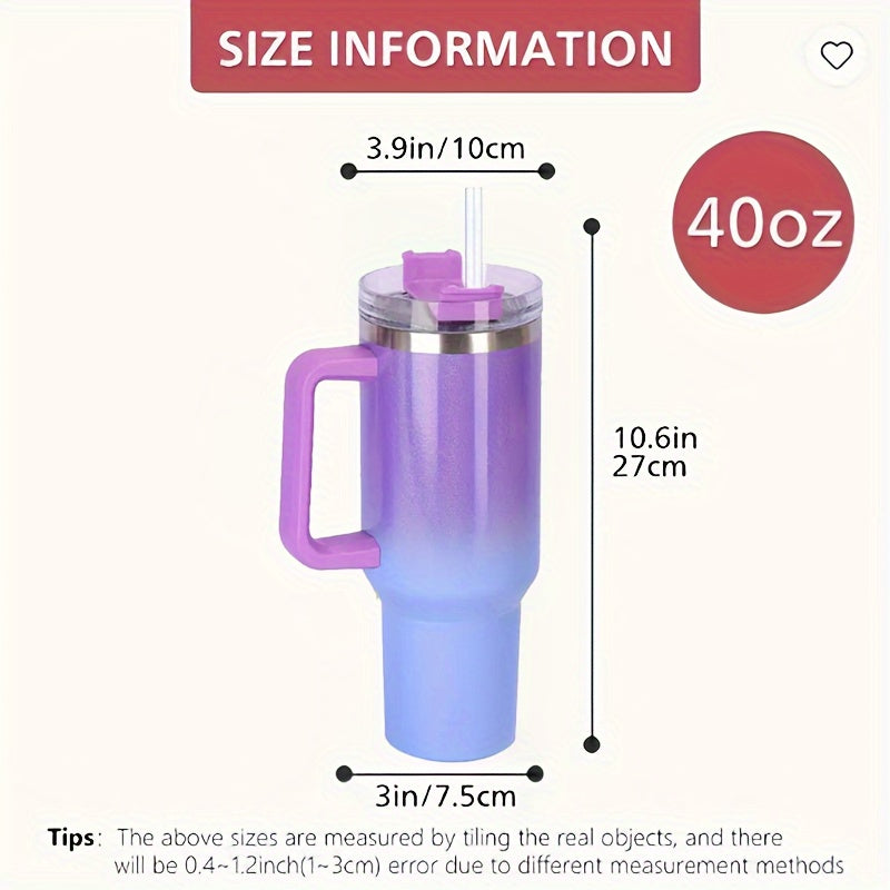 Sakura Train 40 oz portable rainbow gradient car tumbler with handle and straw, insulated stainless steel cup, leakproof sports water bottle, ideal for Christmas, birthdays, Father's Day and Mother's Day gifts.