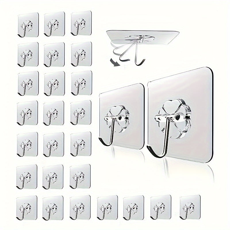 30 Transparent Plastic Wall Mount Kitchen Hooks - Heavy Duty Hooks with a Casual Style, Easy Installation, Multifunctional Design, and a Weight Capacity of 9.98 KG. Self-Adhesive with Anti-Skid Traceless Design for Secure Hanging.