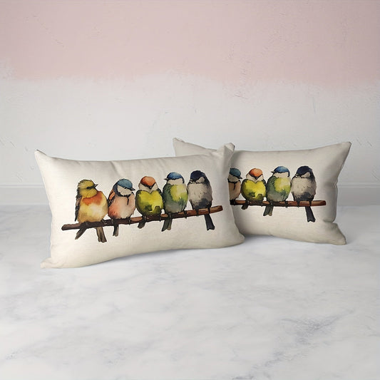 Set of 2 - Oil Painting of Natural Birds Printed on Polyester Linen Pillow Covers, measuring 30.48cm x 50.8cm. These double-sided printed covers are perfect for your sofa, seat, or as lumbar support. Great for all seasons, these decorative pillows will