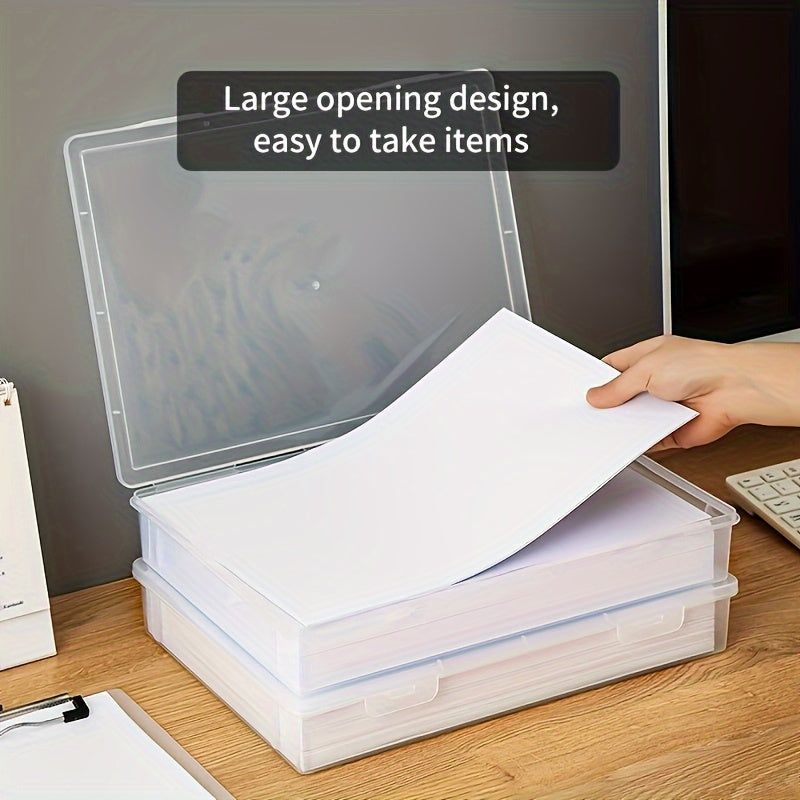 Transparent A4 size plastic document box for storing papers, certificates, and other documents in offices and homes. Perfect for school and home office storage supplies.