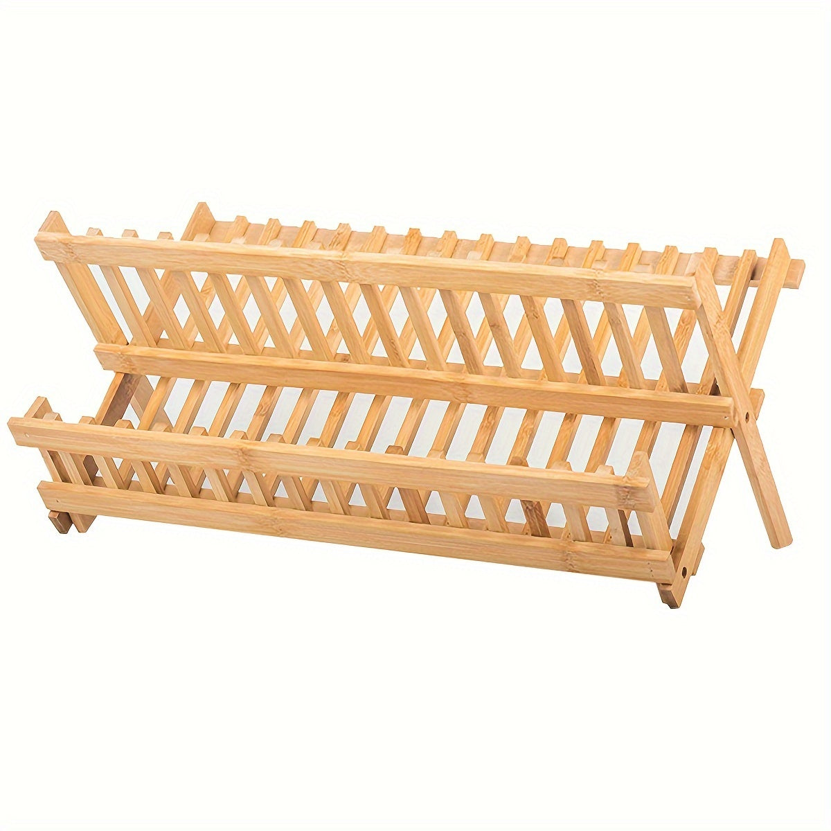 Bamboo Dish Rack with Foldable Design - Kitchen Plate Drying Rack for Dishes and Bowls - Space-Saving Storage (16/20 Grids)