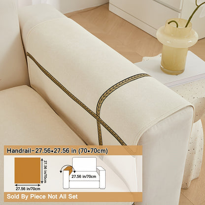 Elegant gray chenille sofa cover with golden braided trim. Non-slip, pet-friendly, and fits single to four-seater sofas. Perfect for all-season use as an elegant home decor in the living room.