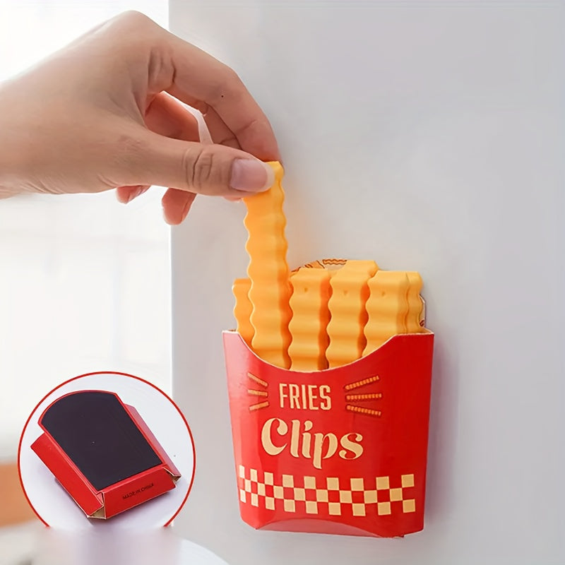 Set of 11 Fun French Fry Shaped Bag Clips - Keep Snacks Fresh with Reusable Sealers and Magnetic Fridge Stickers for Organizing and Storing in the Kitchen