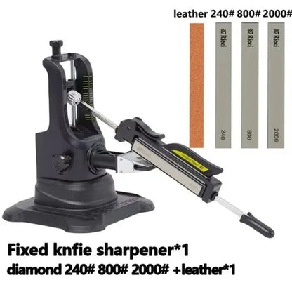 [Ruixin Pro III Professional Knife Sharpener System] The Ruixin Pro III Professional Knife Sharpener System features a durable cast iron construction and allows for manual sharpening with 4 high-quality whetstones. This non-electric chef's knife honing