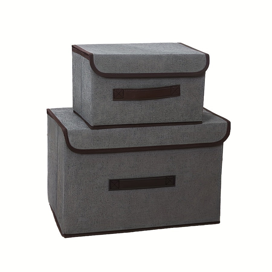 Foldable desktop storage box made from textile non-woven material, ideal for sorting clothes and household items. This two-piece storage box is perfect for keeping your items dust-proof and organized.