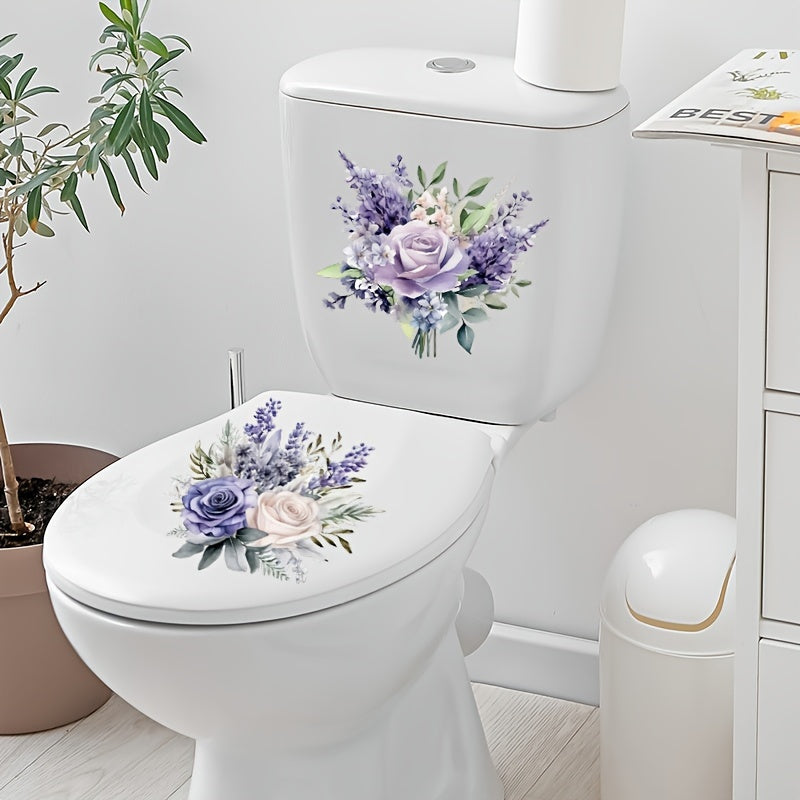 One purple flower style toilet sticker set for restroom renovation, self-adhesive and removable, perfect for home decoration.