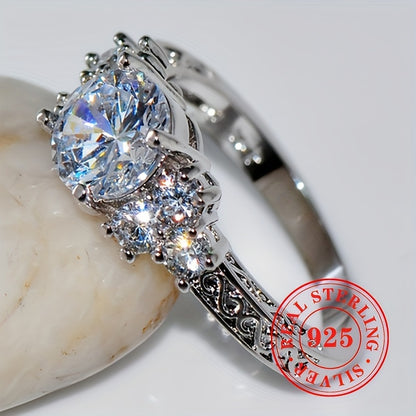 Luxurious 925 Sterling Silver Halo Ring featuring Sparkling Round Cubic Zirconia, Ideal for Engagements and Proposals, April Birthstone, Perfect for Weddings and Parties.