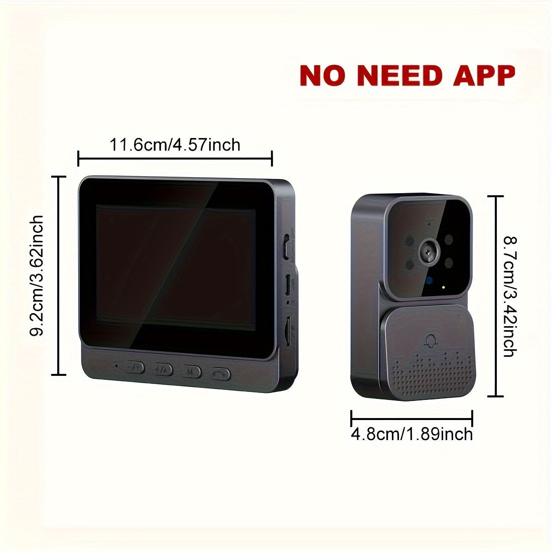 10.92 cm Screen Intercom Video Doorbell with Infrared Night Vision and Long Battery Life, Easy Connection without the need for an app.