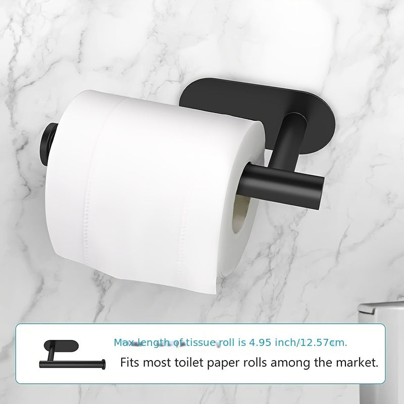 No-drill black stainless steel toilet paper holder for bathroom/kitchen.