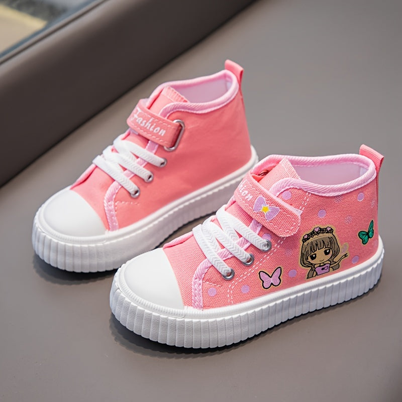 Girls' butterfly print shoes with cute cartoon design, non-slip, perfect for daily and casual wear.