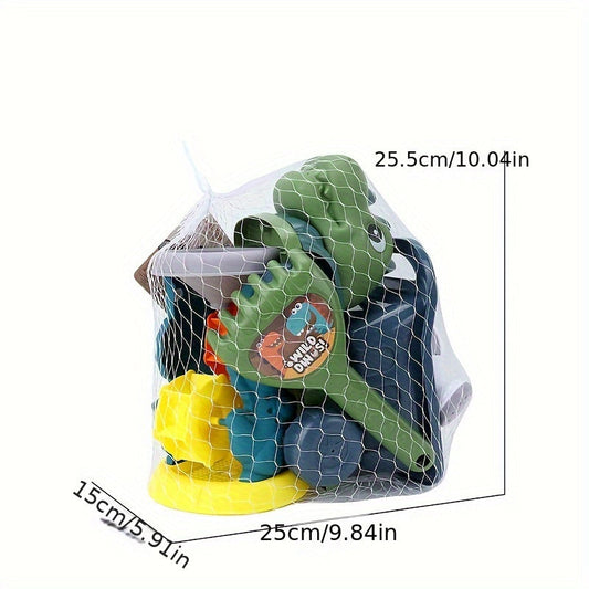 Dinosaur Beach Toy Set: Includes Dump Truck, Watering Can, Shovel, Rake, Sand Molds - 7 Pieces Per Pack, Perfect for Sandbox Play