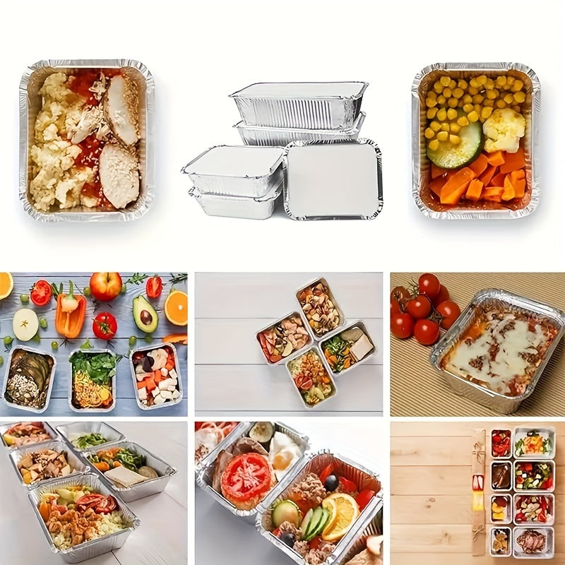 40 packs of disposable aluminum foil lunch boxes with paper covers, aluminum foil pots. Each box measures approximately 17.53 cm x 11.43 cm x 4.06 cm and can be used for baking dishes and cookware. These takeout aluminum foil baking sheets are perfect