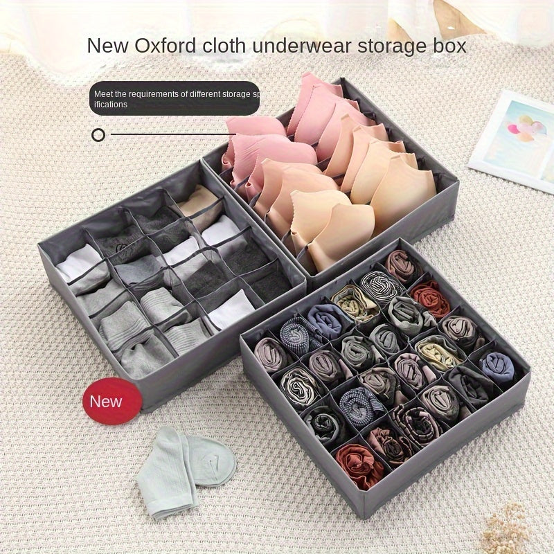 Foldable storage organizer made from durable Oxford cloth with PP board dividers, ideal for organizing underwear, socks, and more while saving space.