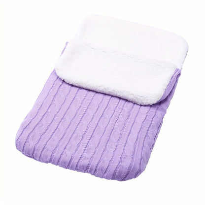 Machine washable baby foot cover with knitted microfiber filling for warmth and comfort.