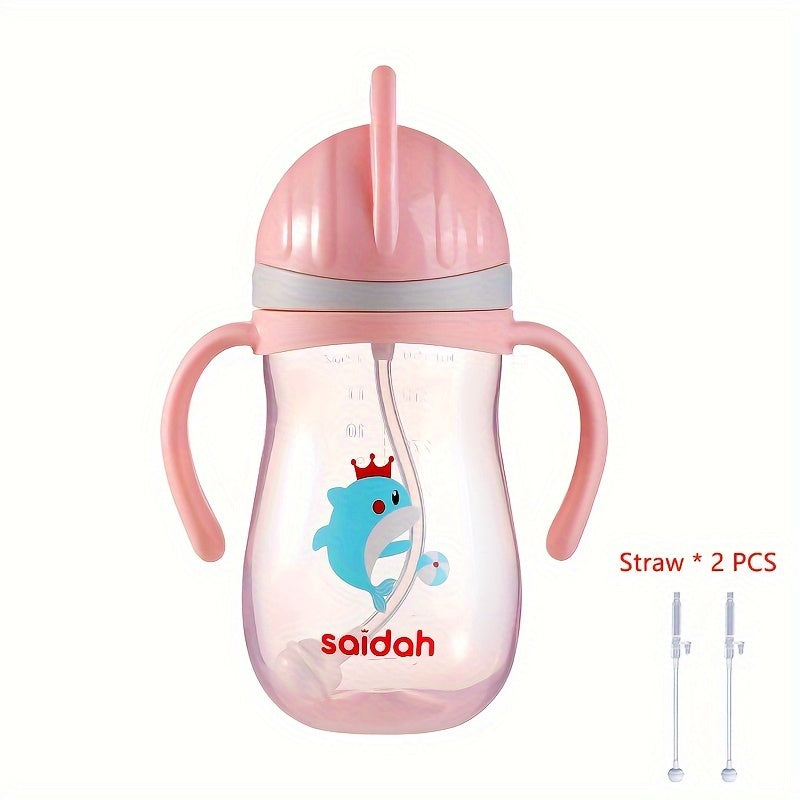 Saidah 350ml Adorable Cartoon Sippy Cup with Straw - BPA-Free, Leakproof & Non-Slip Training Water Bottle for Kids - Available in Pink or Blue