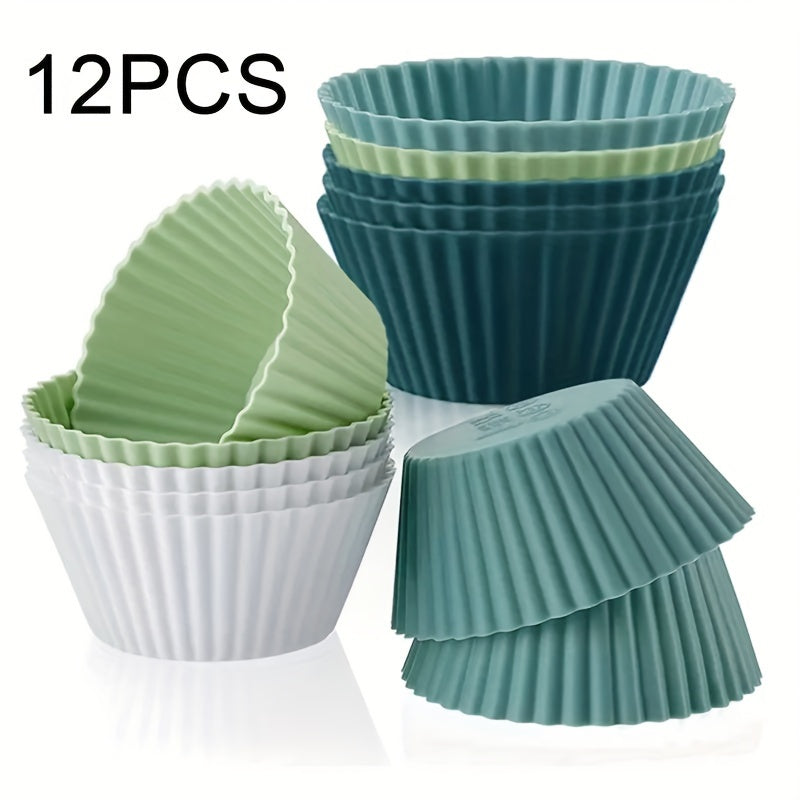 12 or 24 pieces of silicone cupcake and muffin liners that are reusable - they have the perfect shape, are non-stick, and easy to clean, making them essential baking tools for every occasion.