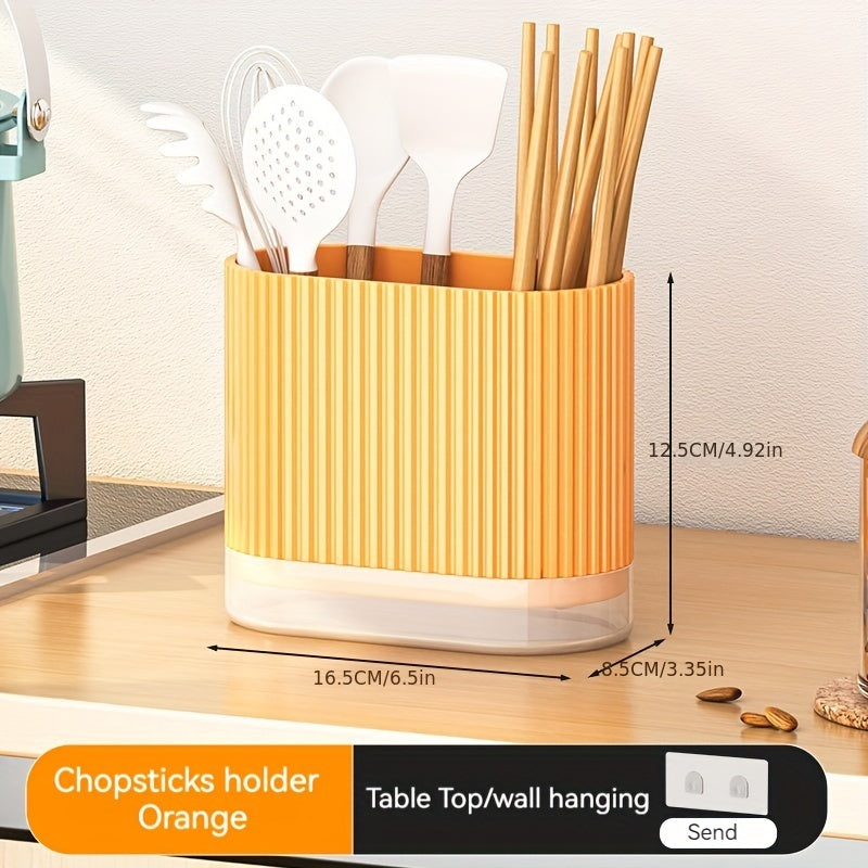 One-piece Utensil Holder for Countertops, featuring a Drain Box for Knife and Fork Storage. This Multifunctional Plastic Rectangular Box fits in the Fridge, and is perfect for organizing Spatulas, Spoons, Knives, Chopsticks, and Forks. Ideal for