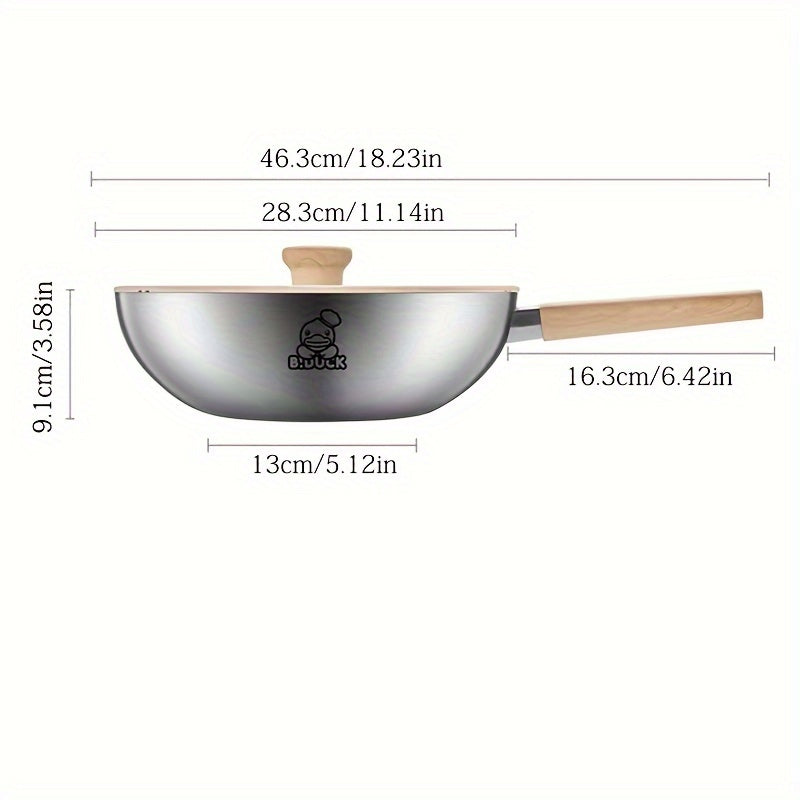 The COOKING KING Non-Stick Stainless Steel Wok Pan with Lid is PFOA Free and safe to use in the dishwasher and oven. It is also compatible with induction cooktops, making it a perfect choice for home kitchens.