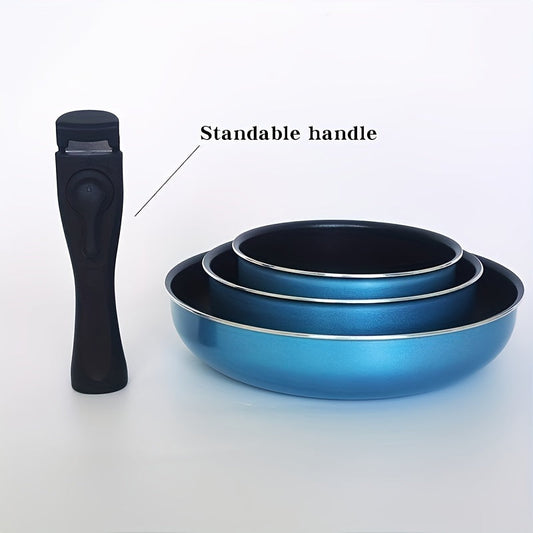 Kitchen handle designed for easy one-handed operation - detachable, movable, and stand-up design. Fits most pots and pans, non-stick and food-safe. Suitable as a universal pot handle replacement and essential kitchen accessory.