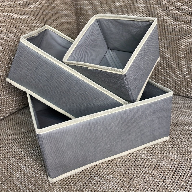 Set of 3 or 6 Classic Style Folding Storage Organizers. These rectangular multi-purpose closet organizer bins are ideal for storing clothes and accessories. They are non-waterproof drawer boxes that do not have lids, perfect for under-bed storage.