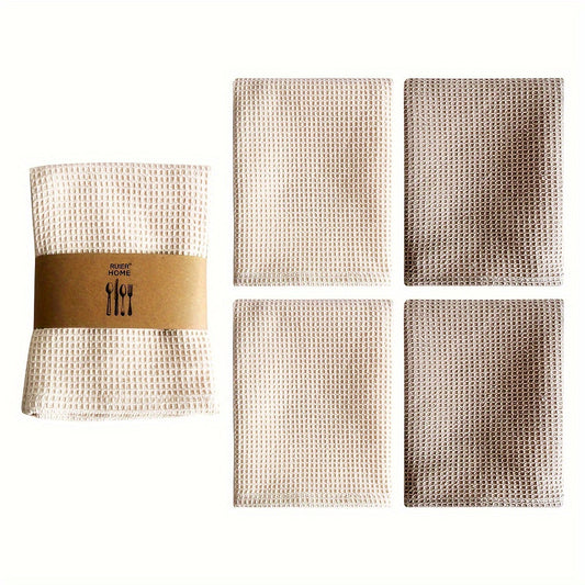 4pcs Modern Square Dish Towels with Waffle Texture, High Absorbency, Hanging Loop, Hand Wash Only, Solid Color, Woven, 35*35cm/13.78*13.78inch