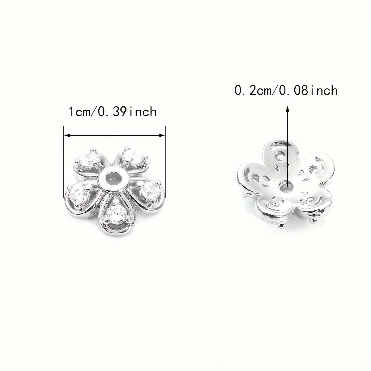 Brass Flower Bead Caps with Synthetic Cubic Zircons - Set of 20 pieces in a bag, including 10mm, 8mm, and 6mm sizes. Perfect for creating stunning jewelry pieces.