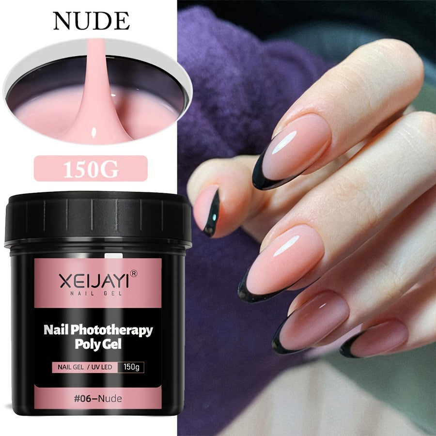 XEIYAI 150g Nail Phototherapy Polygel Gel offers pain-free construction and a glossy finish. The UV solid acrylic gel features a heart pattern and round shape, making it lightweight and