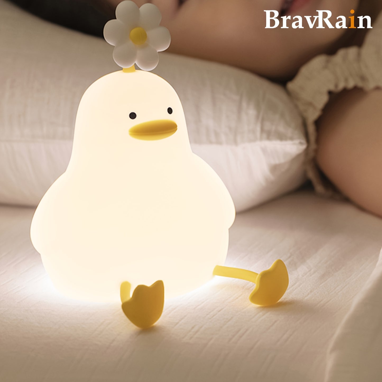 Silicone duck night light for bed with shooting control, adjustable brightness, USB powered - perfect gift for boys and girls on birthdays or Christmas.