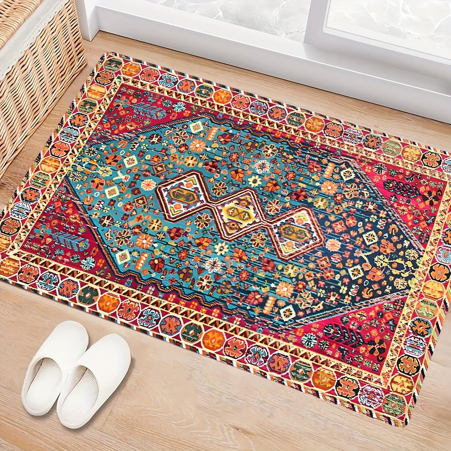 Persian-inspired area rug with Bohemian chic design - Easy to clean, durable, perfect for living room and bedroom styling