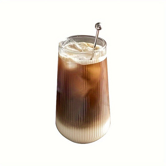 Glass cup, 490ml high borosilicate glass water cup suitable for iced coffee, juice, milk, tea and more, ideal for both summer and winter drinks.