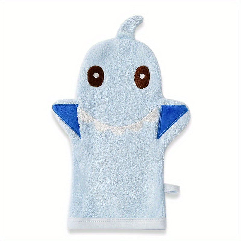 Set of Kids' Cartoon Bath Gloves, Children's Bath Towel with Animal Embroidery, Soft Rubbing Towel Shape