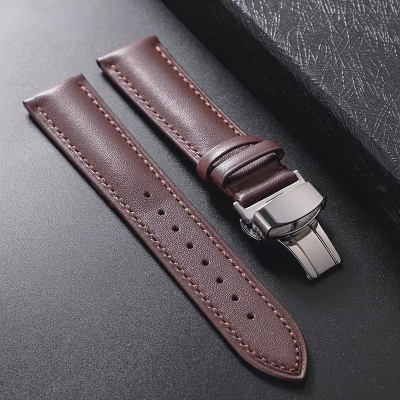 PU Leather Watchband with Solid Automatic Butterfly Buckle, Available in Various Sizes, Perfect for Business Attire or Gifting