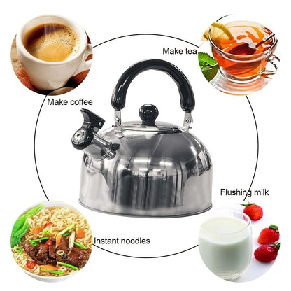 Portable Stainless Steel Whistling Kettle with 2L Capacity for Camping, Travel, and Outdoor Cooking - Includes Folding Handle for Safety