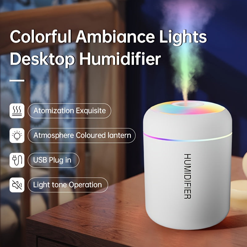 Portable USB-powered humidifier with lights, aromatherapy option - great for cars, offices, bedrooms, and tents.