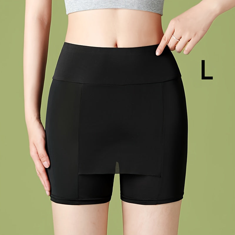 Seamless high waist shaping shorts for women with tummy control and slimming features, made of lightweight double layer ice silk.