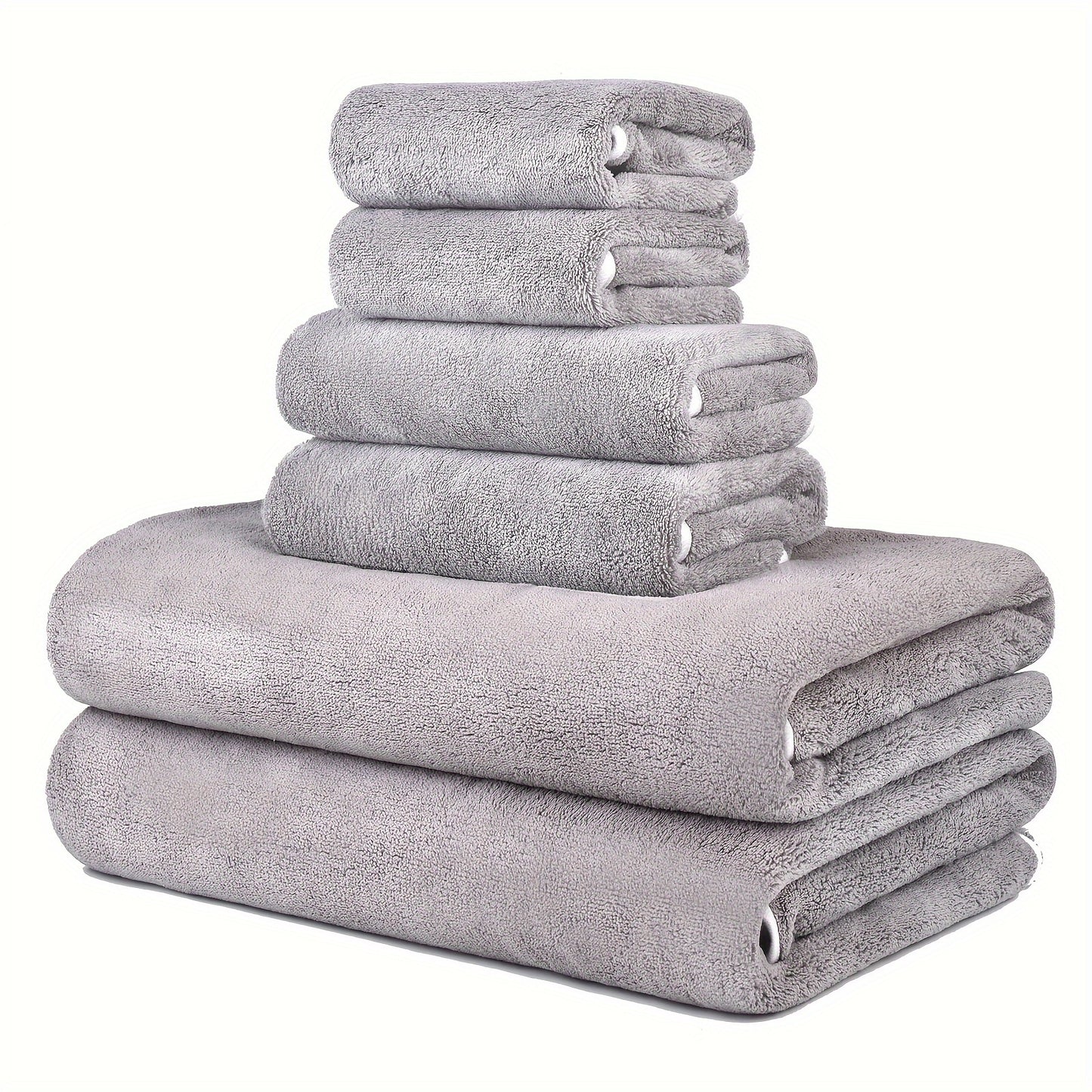 6pc Ultra-Soft Microfiber Towel Set - Quick Dry & Absorbent - Bath, Hand & Washcloths - Ideal for Home, Gym, Travel