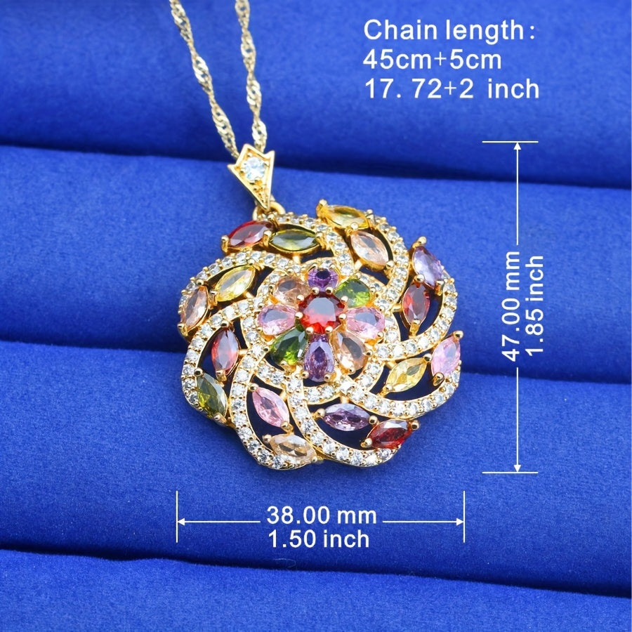 Elegant Multicolor Cubic Zirconia Pendant Necklace - 18k Golden Plated - Perfect for Women, Weddings, Valentine's, and Christmas Gifts