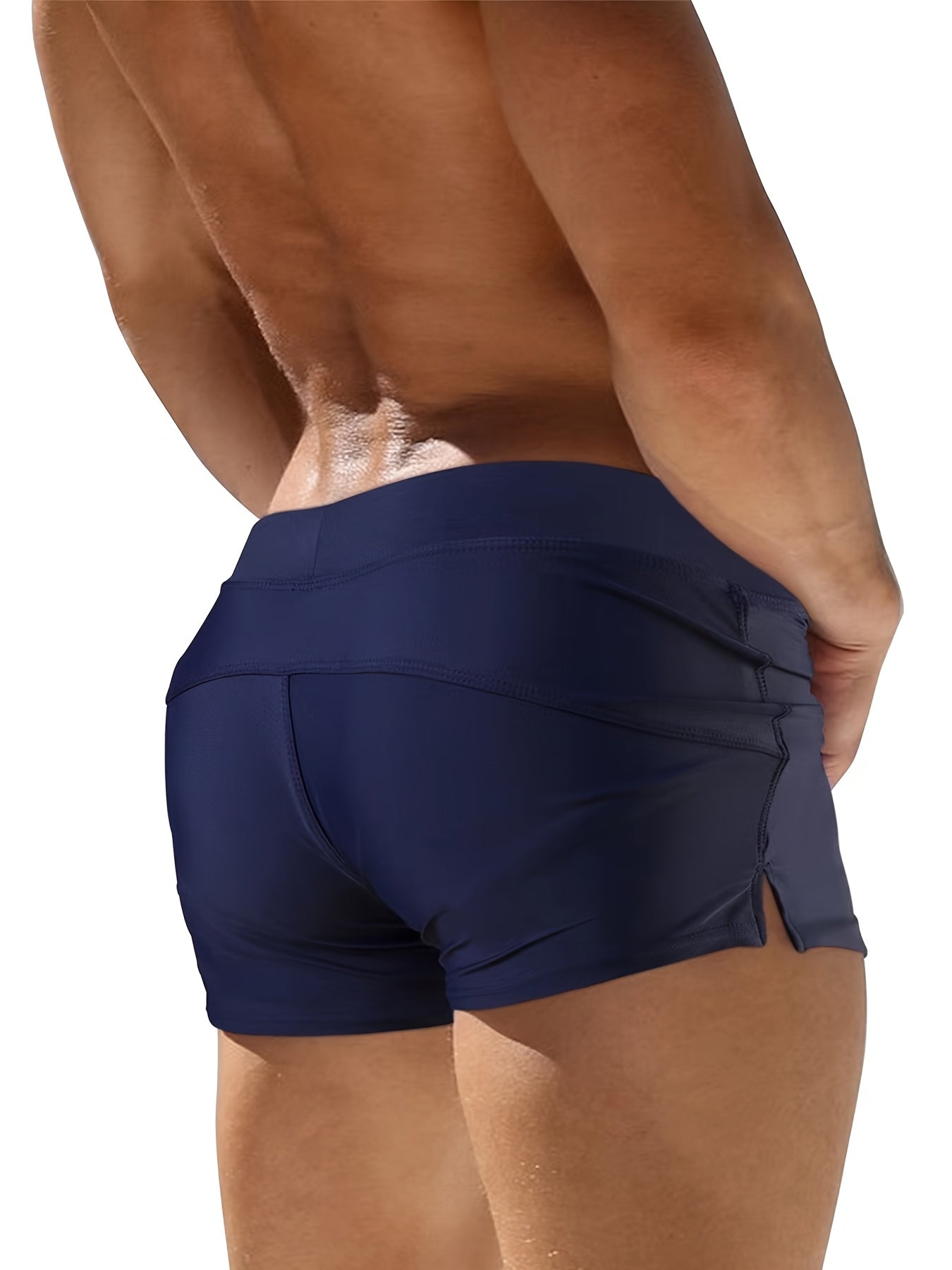 Oudasi Men's Quick-Dry Swim Trunks with Zipper Pocket - Stretchy Nylon & Elastane, Solid Color, Drawstring Waistband perfect for Beach & Pool.