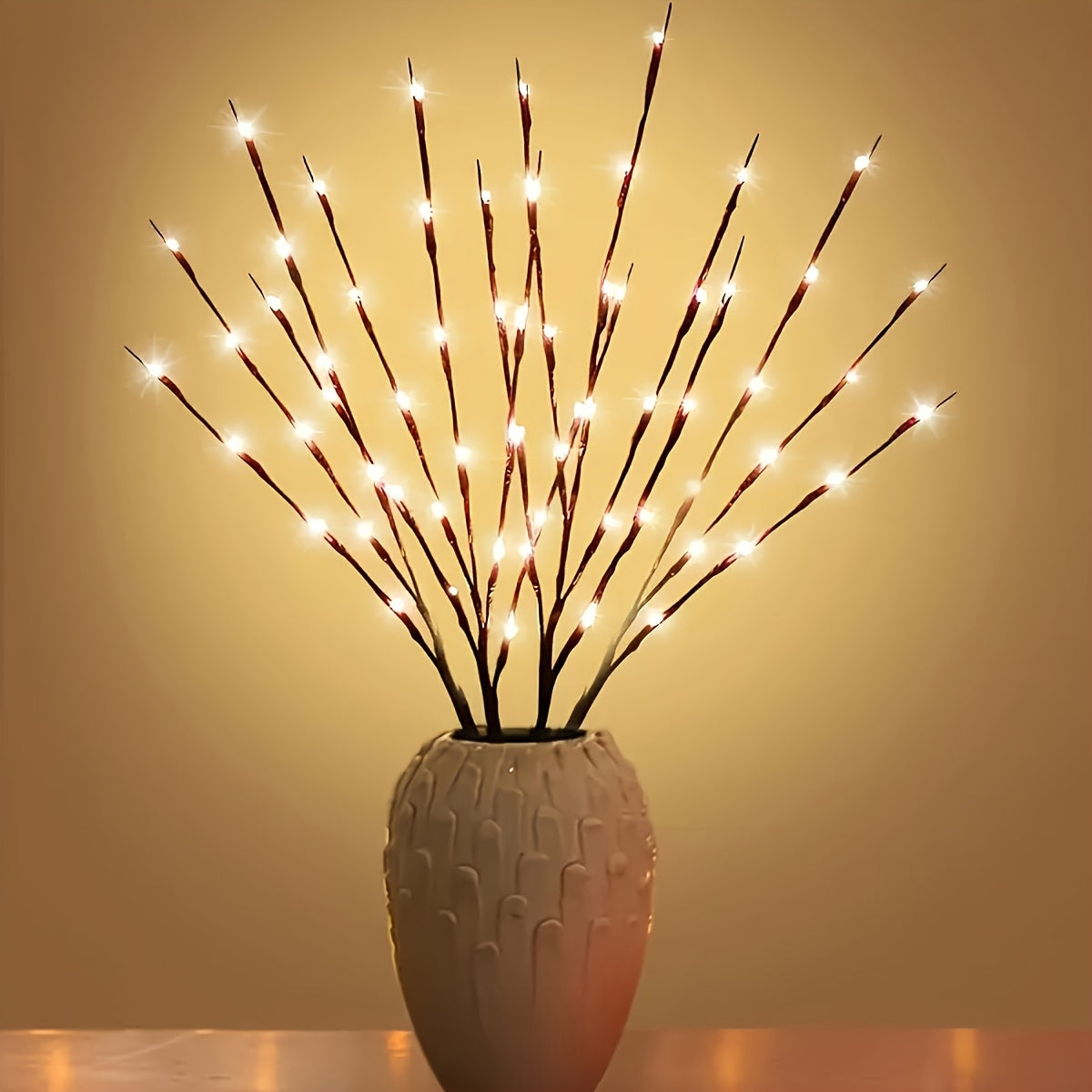 20 LED Branch Lights for indoor decoration, ideal for weddings, birthdays, and Christmas. Features a branch design. Requires 2 AA batteries (not included).