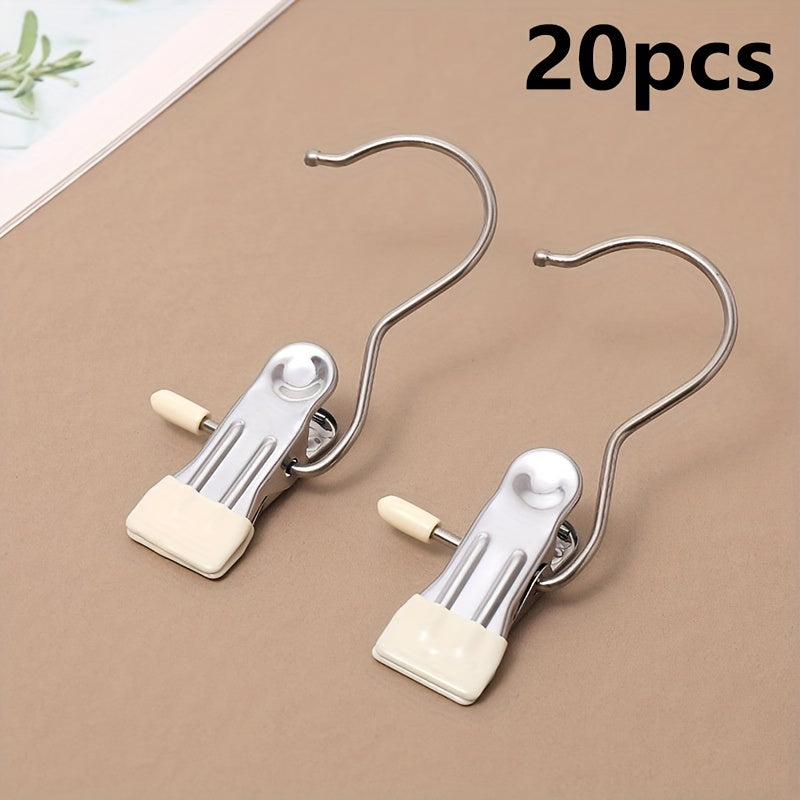 Set of 20 Stainless Steel Pants Hangers with Non-Slip Clips for Organizing Wardrobe, Versatile Clothesline Hooks for Home Use