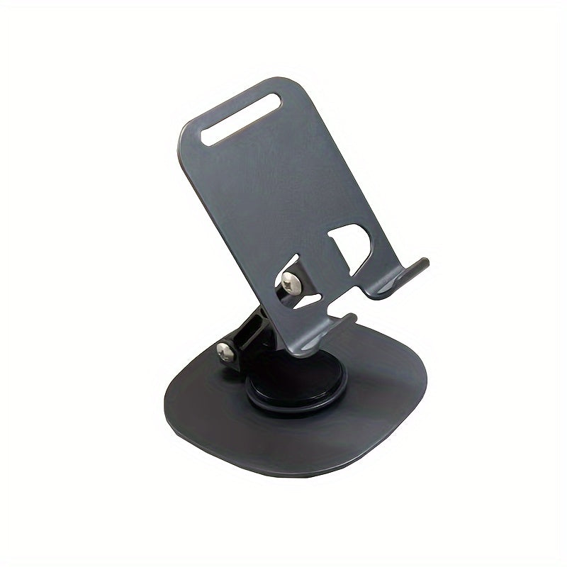 Compact, foldable metal phone stand rotates 360 degrees, ideal for smartphones and tablets. Perfect for office use.