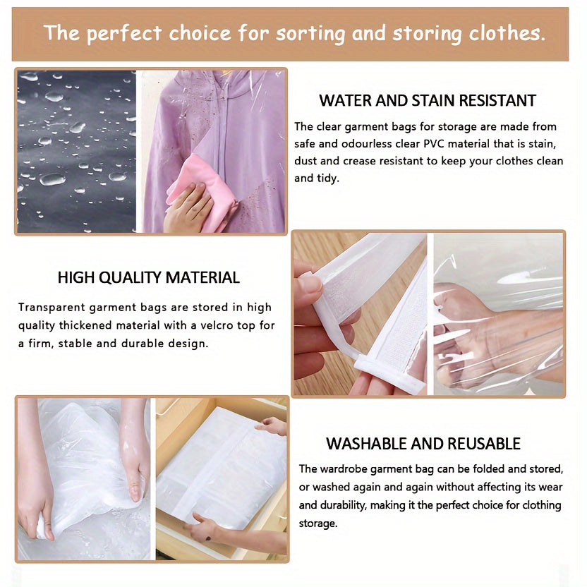 Durable Clear Hanging Garment Cover - Reusable PVC Clothes Protector Bag, Waterproof Wardrobe Dust Cover with Undercounter Mounting for Bedroom Storage, Stain Resistant and Washable Design