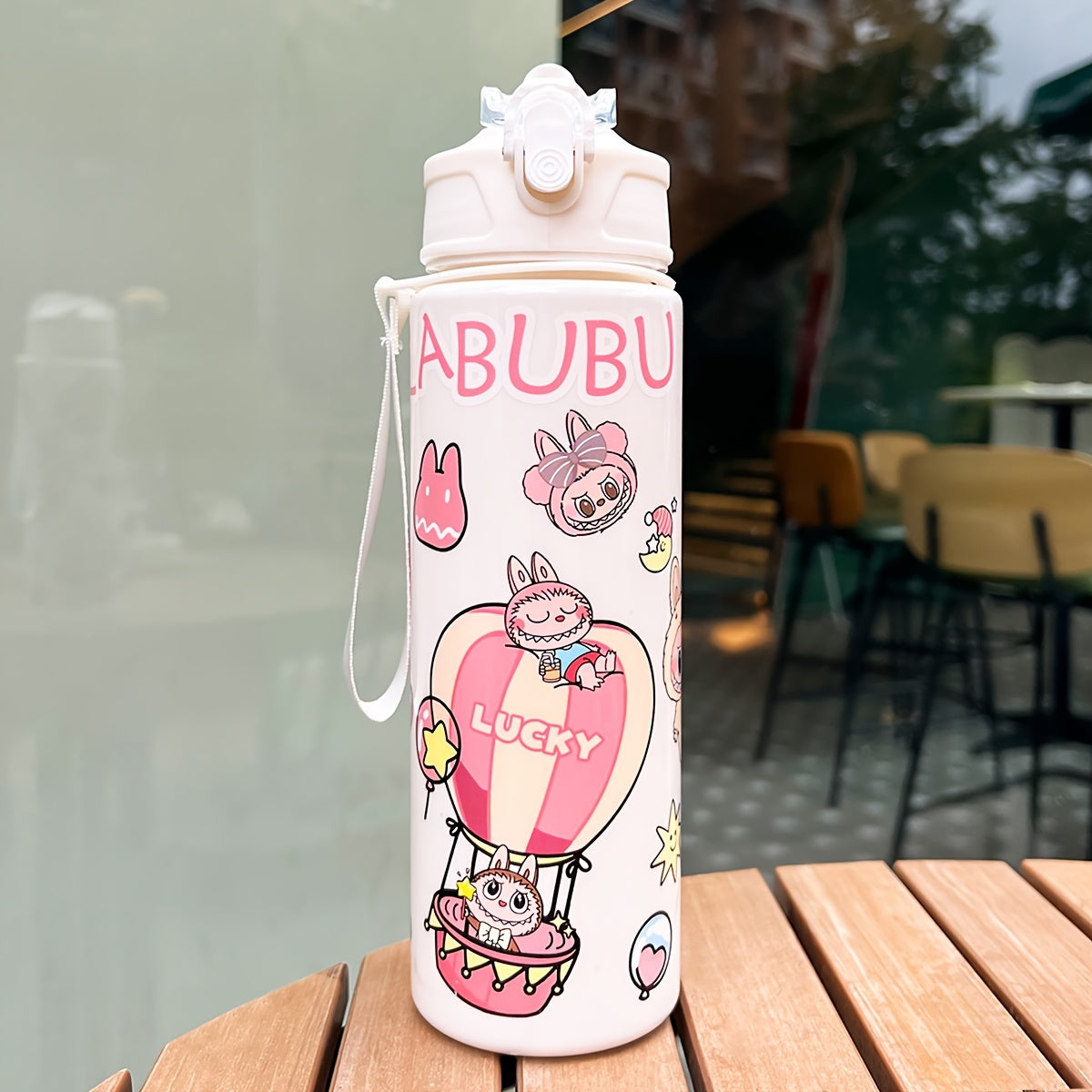 Labubu Cartoon Themed Water Bottle, 700ml, Leak-Proof with Straw, Ideal for Running & Outdoor Activities, Hand Wash Only, Festive Gift for Various Occasions