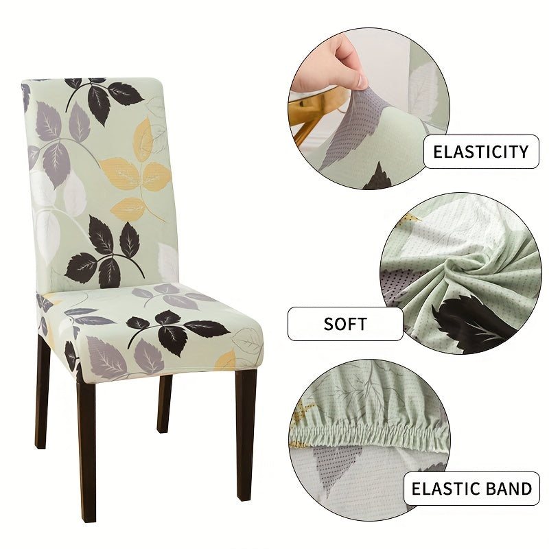 Printed stretch chair slipcovers in 4 or 6 pieces, ideal for dining chairs in various settings.