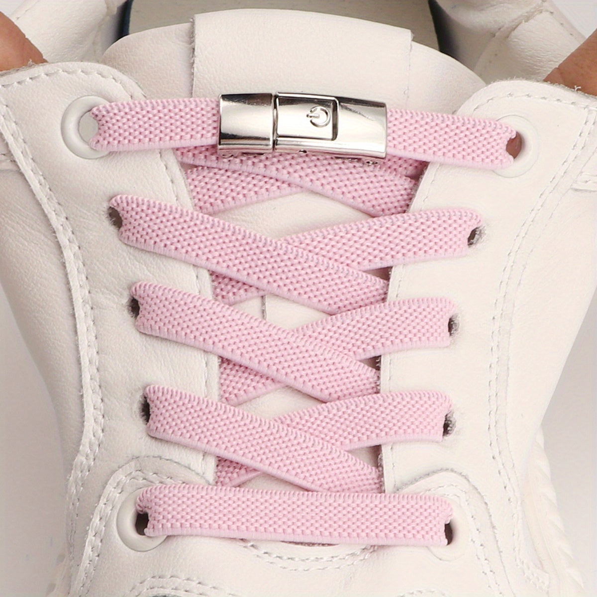 Women's white laces with buckles for sneakers.