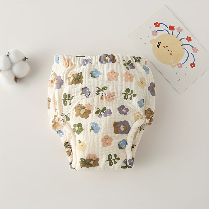 Adorable Garden Bear Korean-Style Gauze Potty Training Learning Pants for Spring/Summer Season, Waterproof Cloth Diapers, High-Quality Pure Diapers