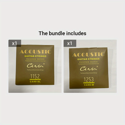 Acoustic folk guitar strings with carbon steel and phosphor copper coating, rust-resistant, high-quality packaging, 6 strings, bright sound, smooth feel, ideal for stage performance.