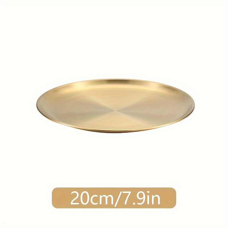 1pc Stainless Steel Dinner Plate for kitchen, restaurant, party use. Can be used as a fruit plate, meat plate, cake plate, dessert plate, or round plate.