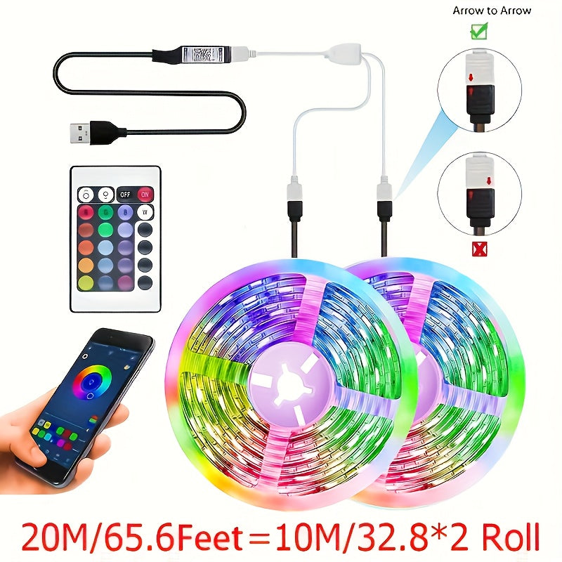 39.62m RGB 5050 DIY LED Tape Light, USB Flexible Ribbon Diode Strip for TV Backlight Room Decoration.