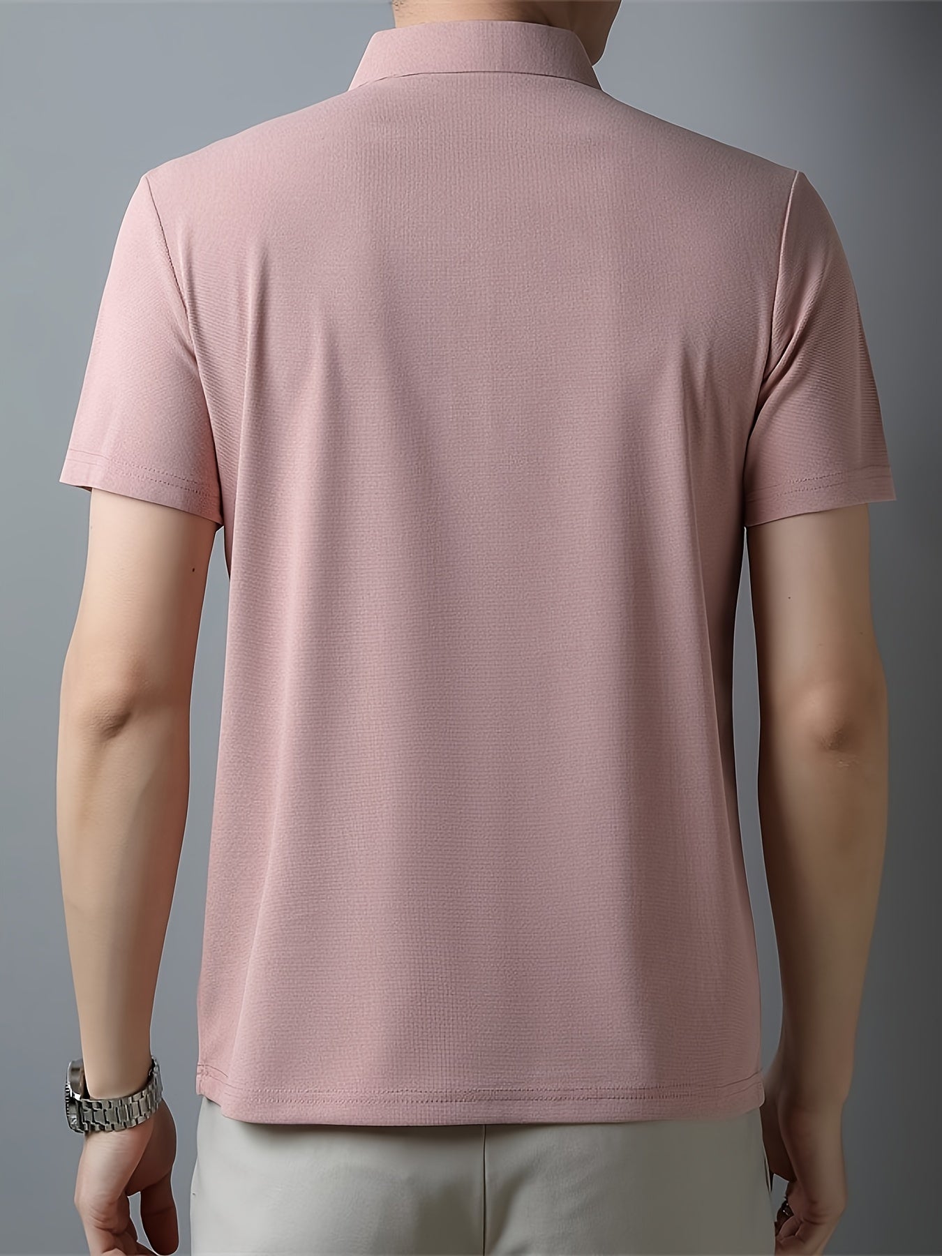 Men's Breathable Polyester Shirt - Casual Solid Color, Short Sleeve with Collar